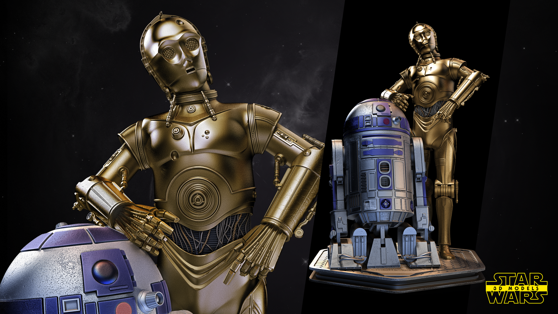 C3P0 R2D2 Diorama Figure by Star Wars – High Quality 3D Collectible Statue 3DHeroFigure