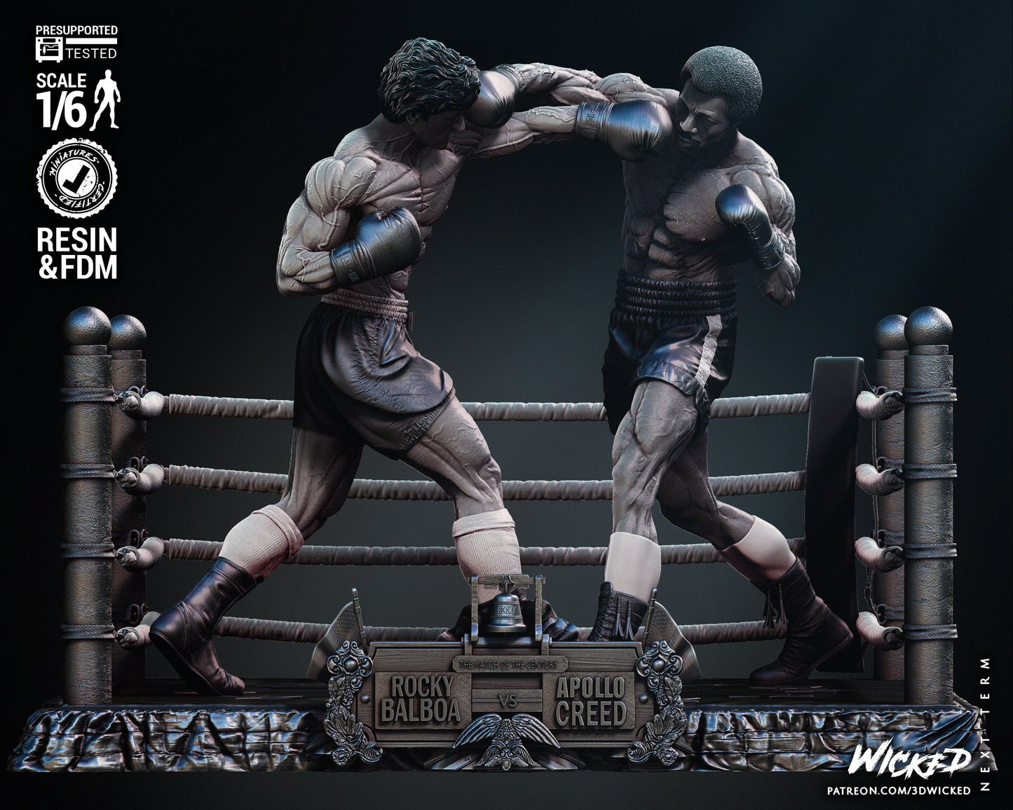 Rocky Balboa Apollo Creed Diorama Figure by Wicked – High Quality 3D Collectible Statue 3DHeroFigure