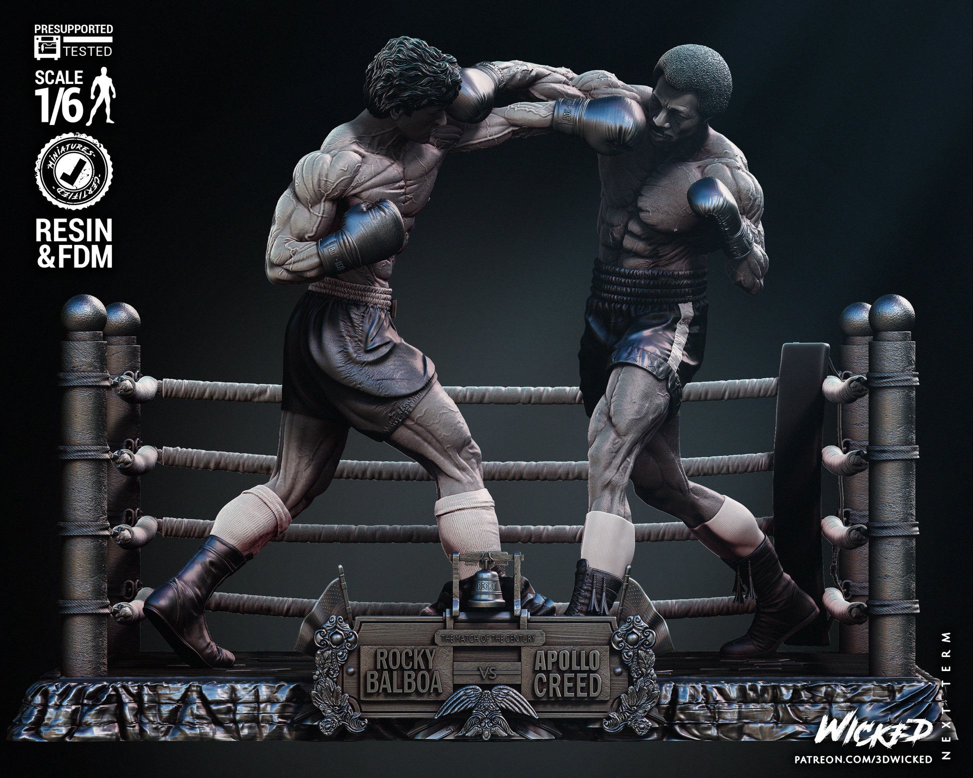 Rocky Balboa Apollo Creed Diorama Figure by Wicked – High Quality 3D Collectible Statue 3DHeroFigure