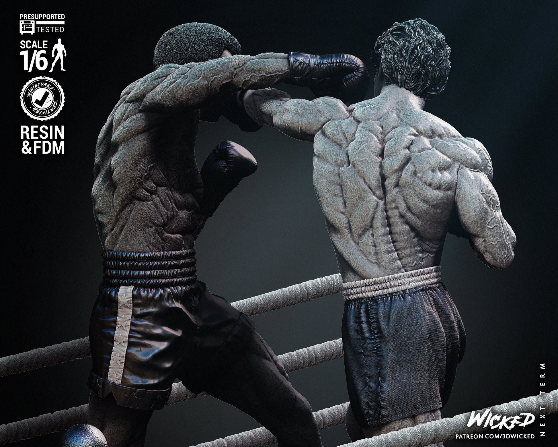 Rocky Balboa Apollo Creed Diorama Figure by Wicked – High Quality 3D Collectible Statue 3DHeroFigure