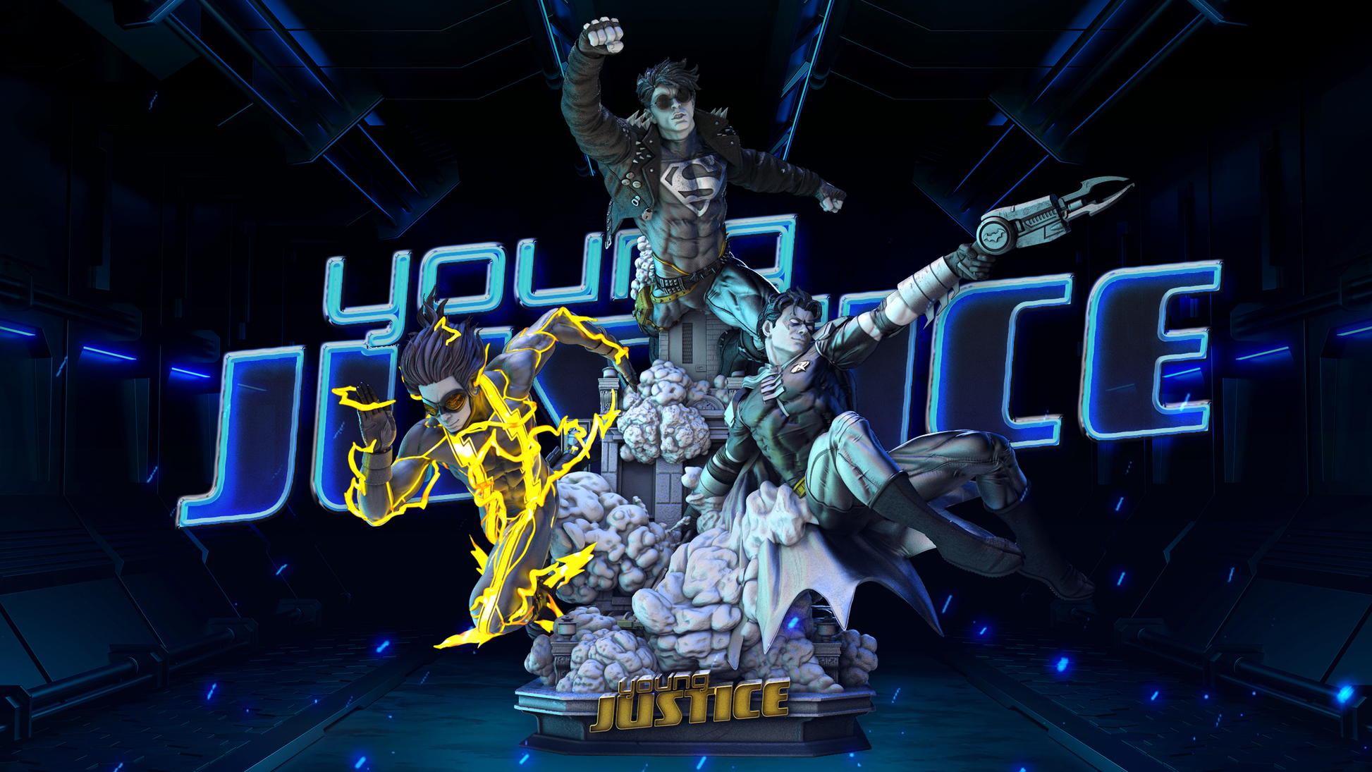 Young Justice League Diorama Figure by B3DSERK – High Quality 3D Collectible Statue 3DHeroFigure