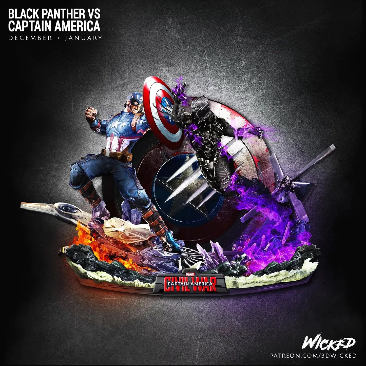 Captain America Black Panther Diorama Figure by Wicked 3DHeroFigure