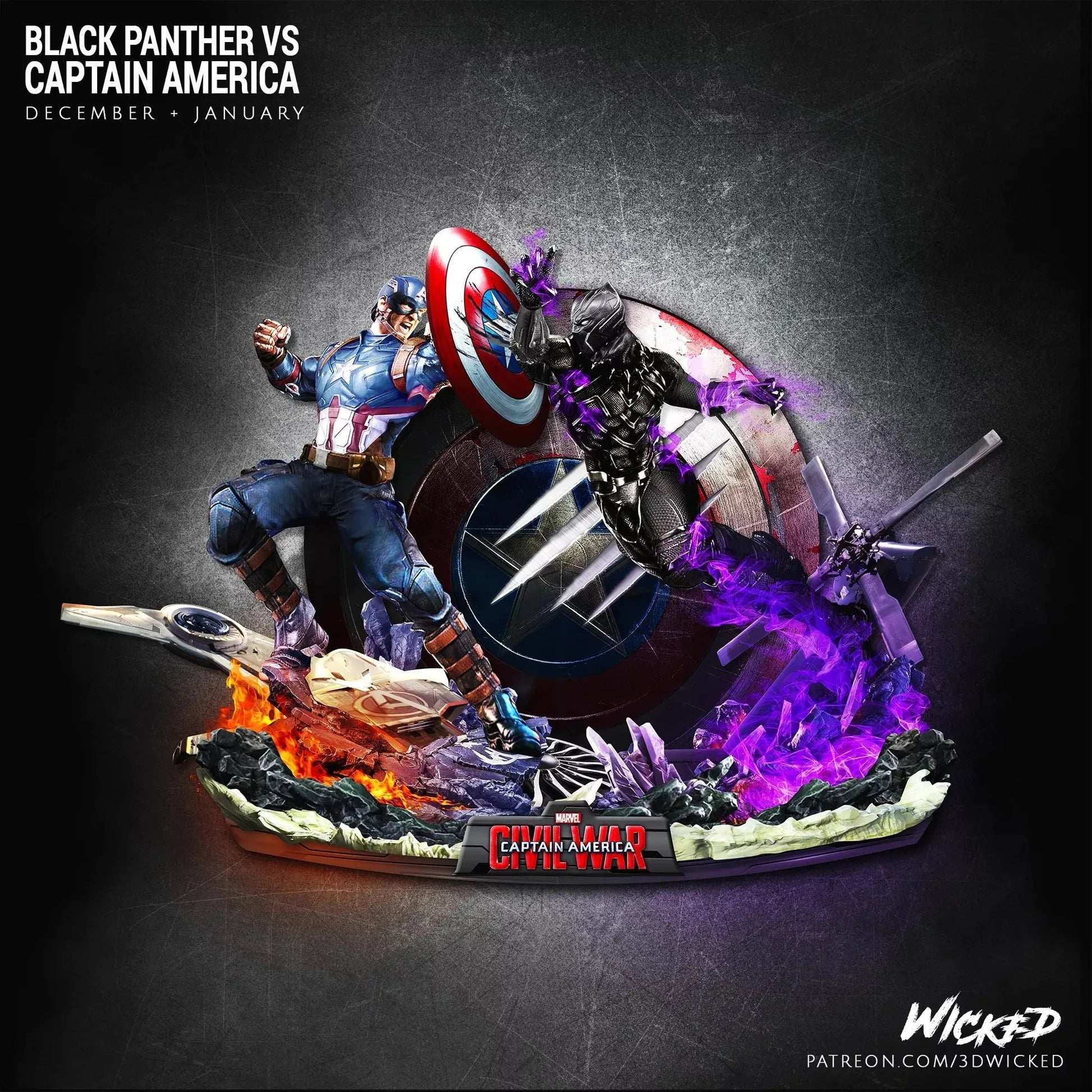 Captain America Black Panther Diorama Figure by Wicked 3DHeroFigure