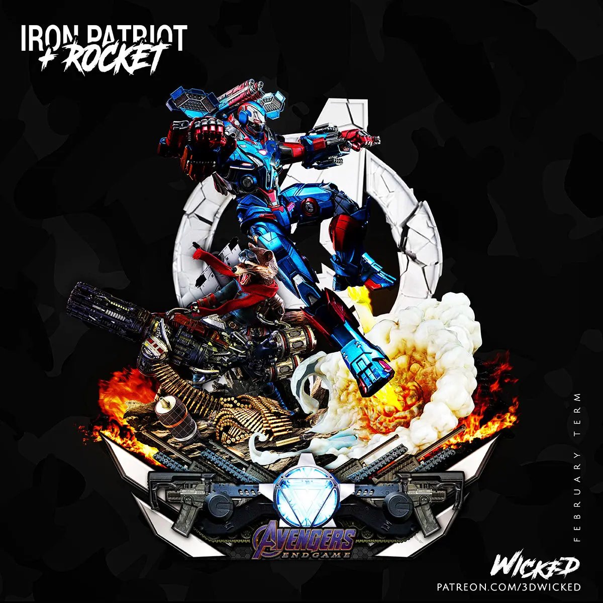 Iron Patriot Rocket Raccoon Diorama Figure by Wicked 3DHeroFigure