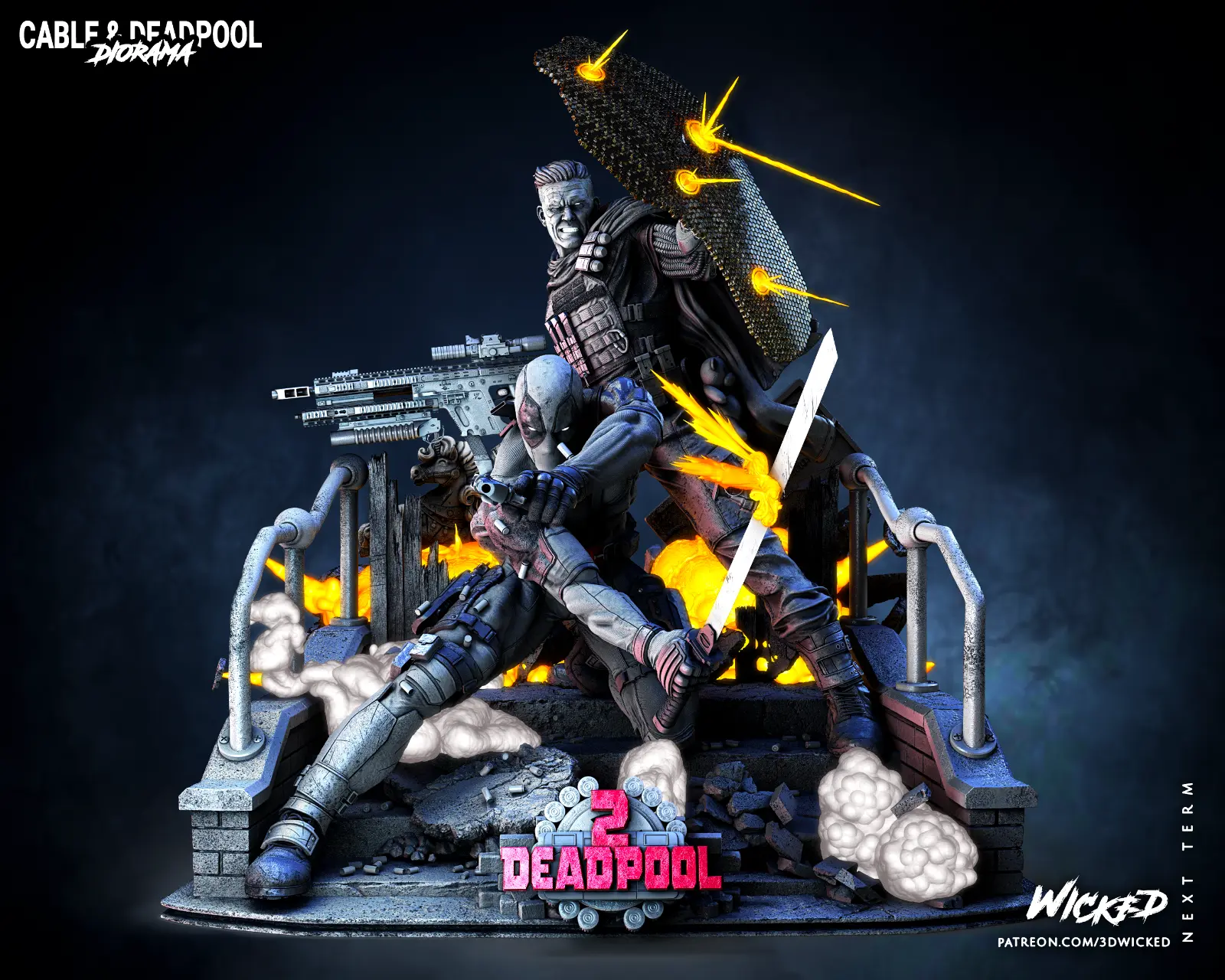 Deadpool Cable Diorama Figure by Wicked 3DHeroFigure