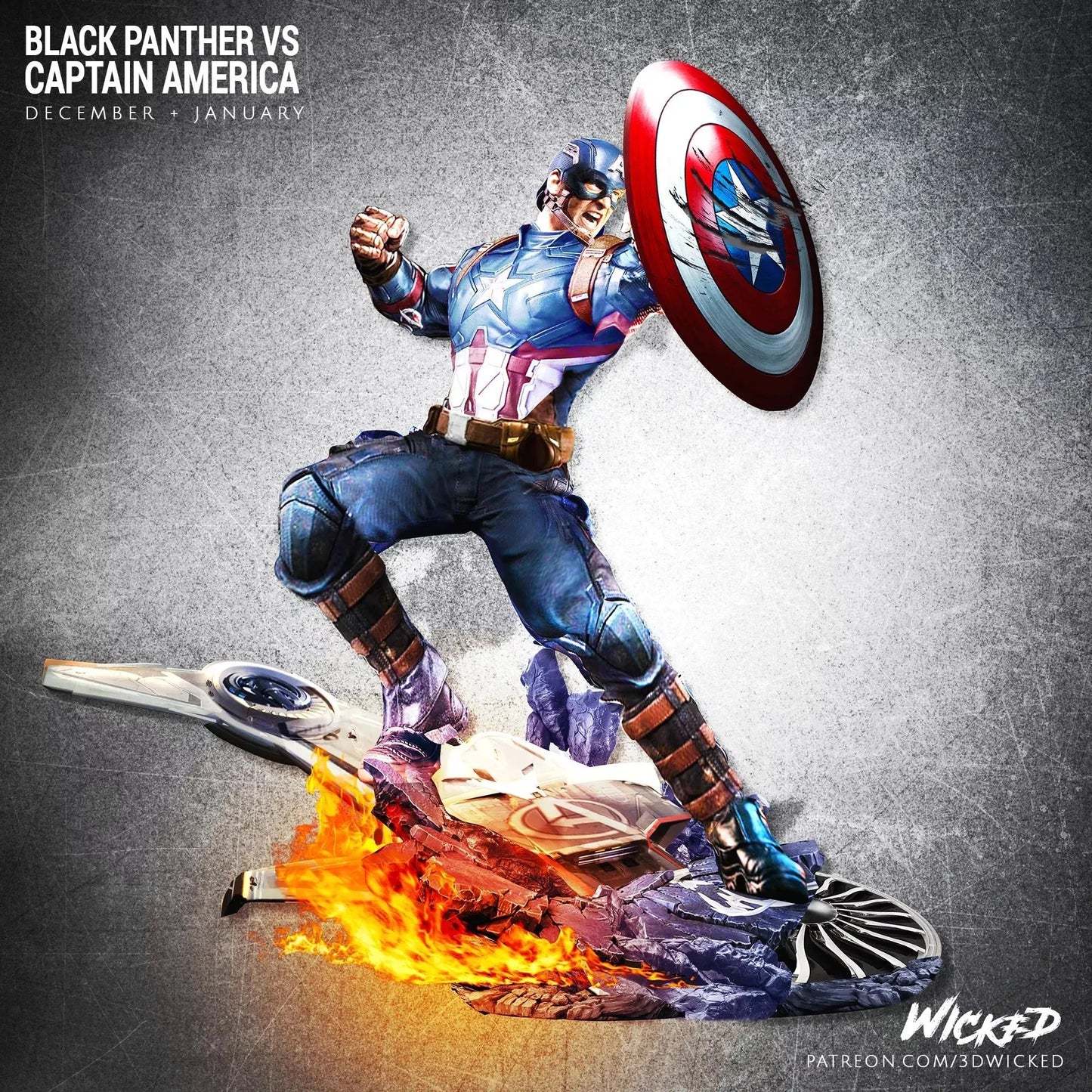 Captain America Black Panther Diorama Figure by Wicked 3DHeroFigure