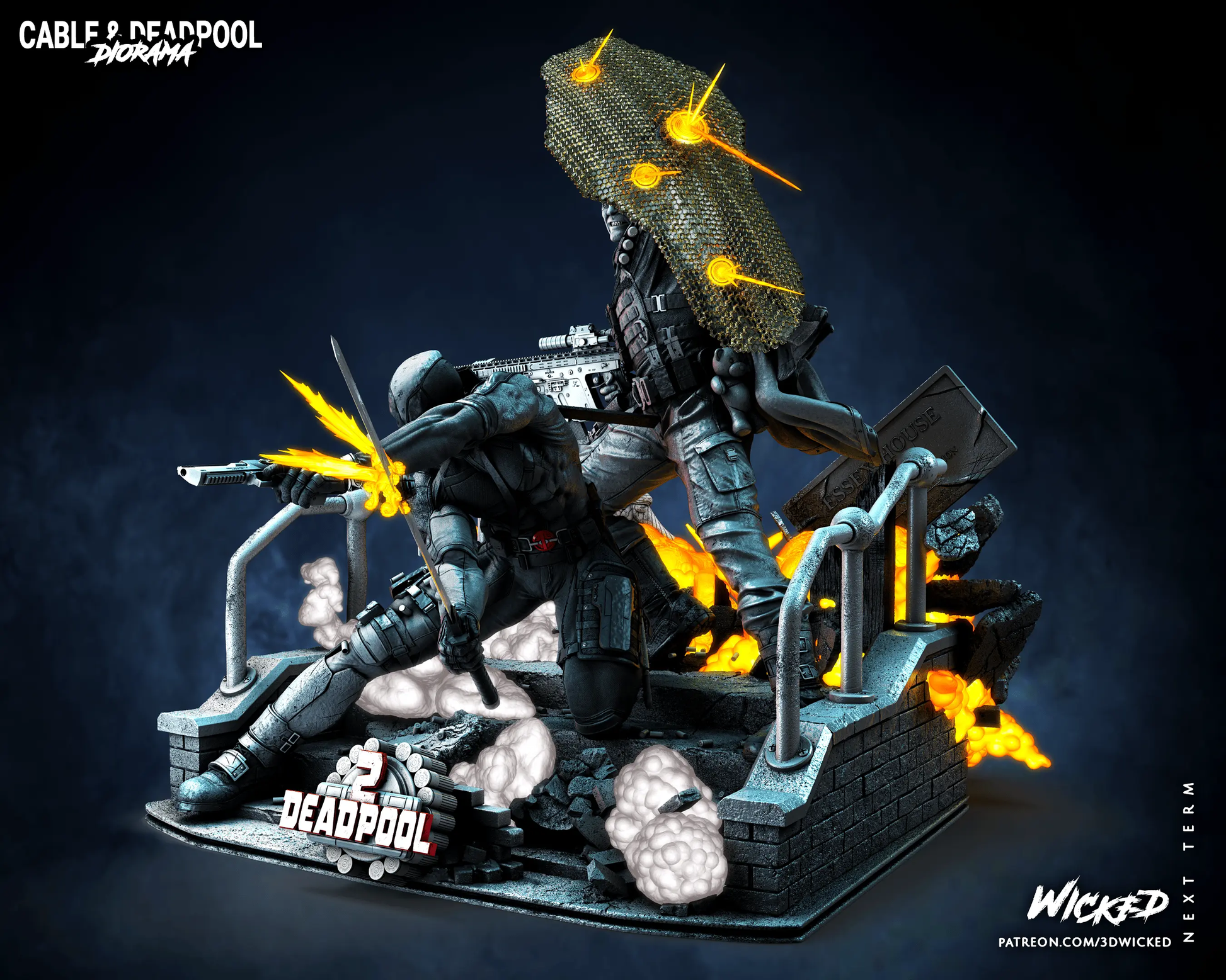 Deadpool Cable Diorama Figure by Wicked 3DHeroFigure