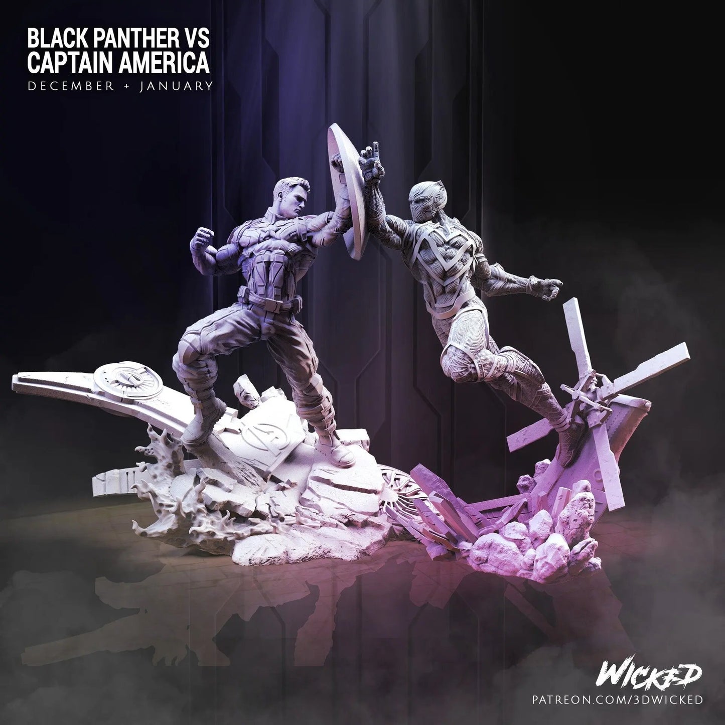 Captain America Black Panther Diorama Figure by Wicked 3DHeroFigure