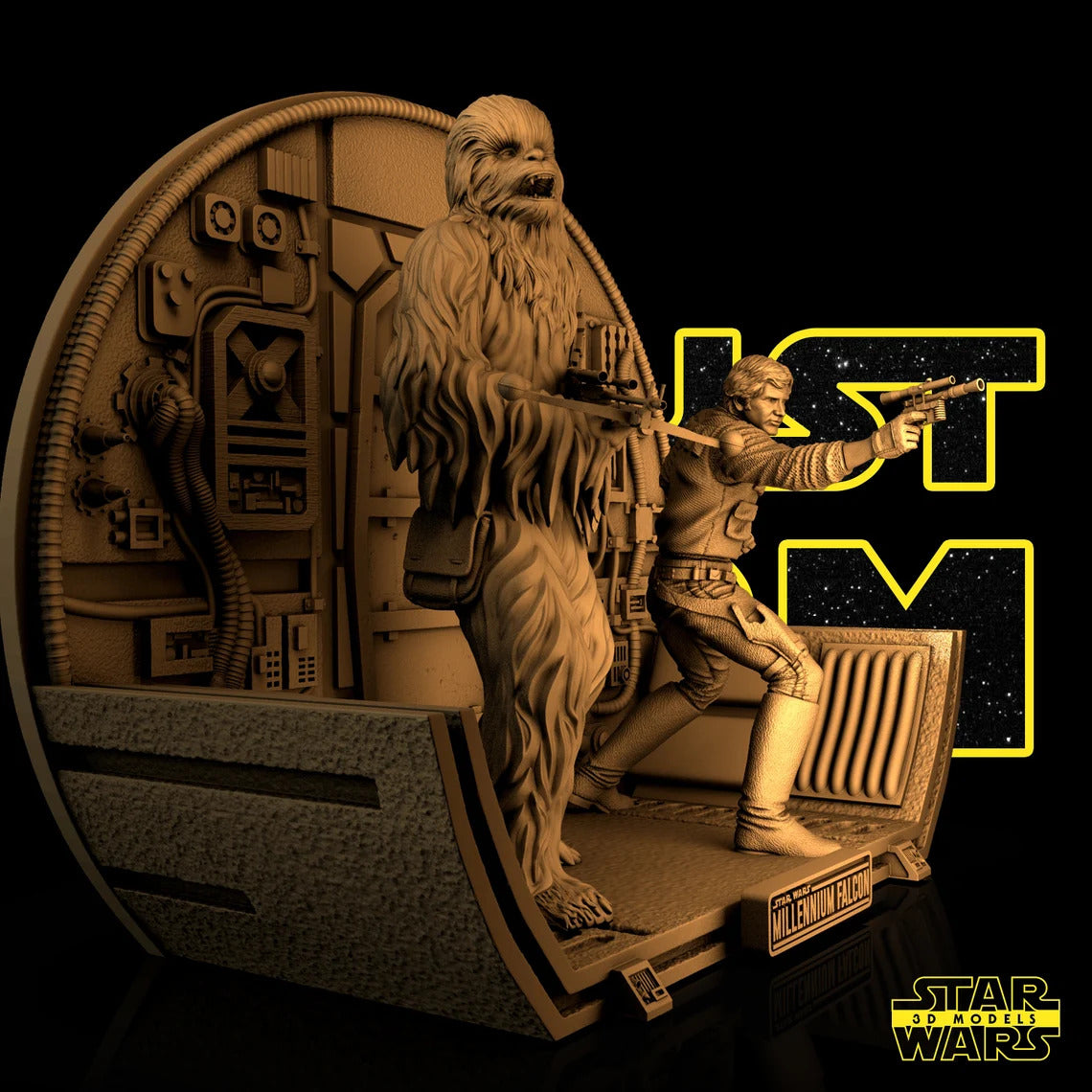 Han Solo Chewbacca Diorama Figure by Star Wars – High Quality 3D Collectible Statue 3DHeroFigure