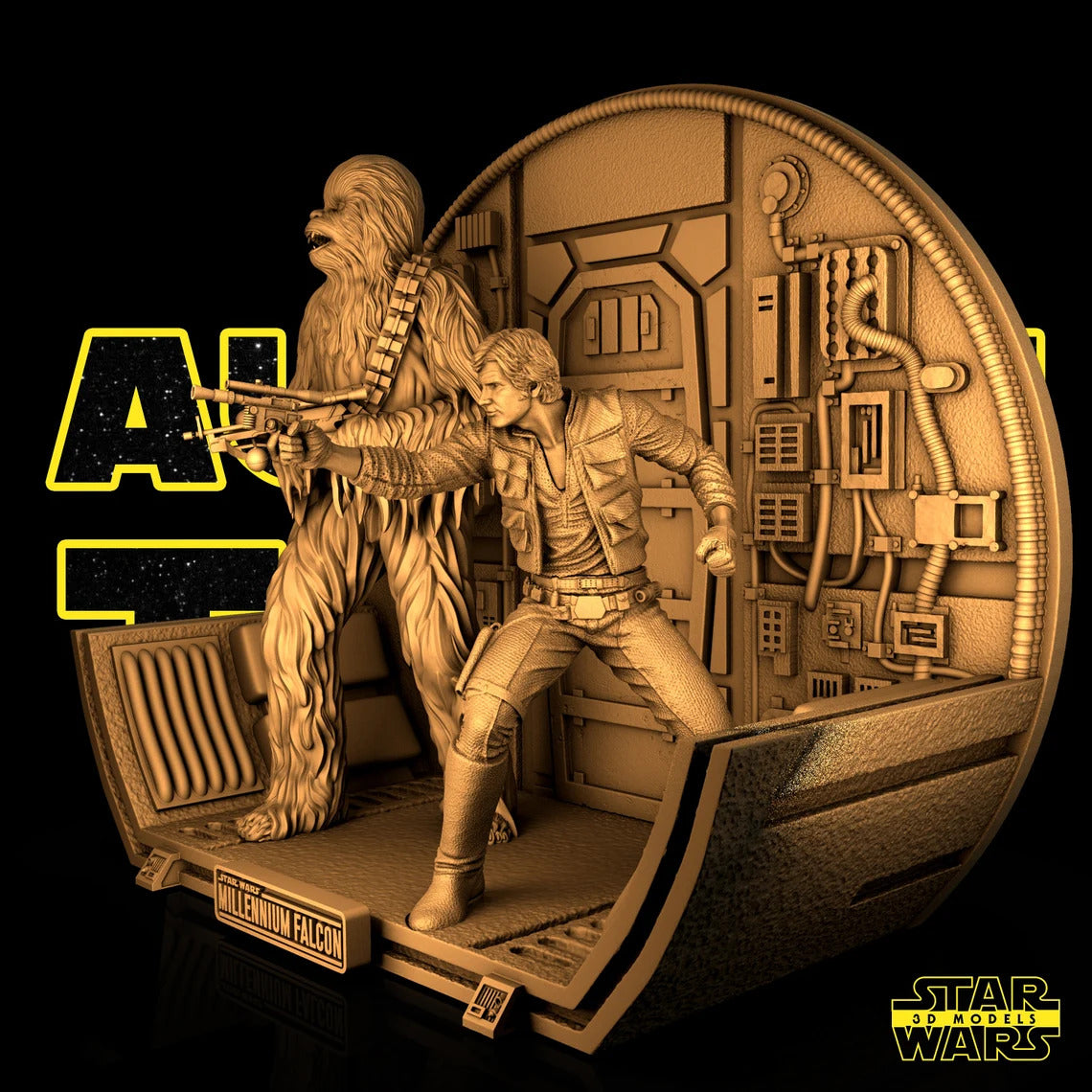 Han Solo Chewbacca Diorama Figure by Star Wars – High Quality 3D Collectible Statue 3DHeroFigure
