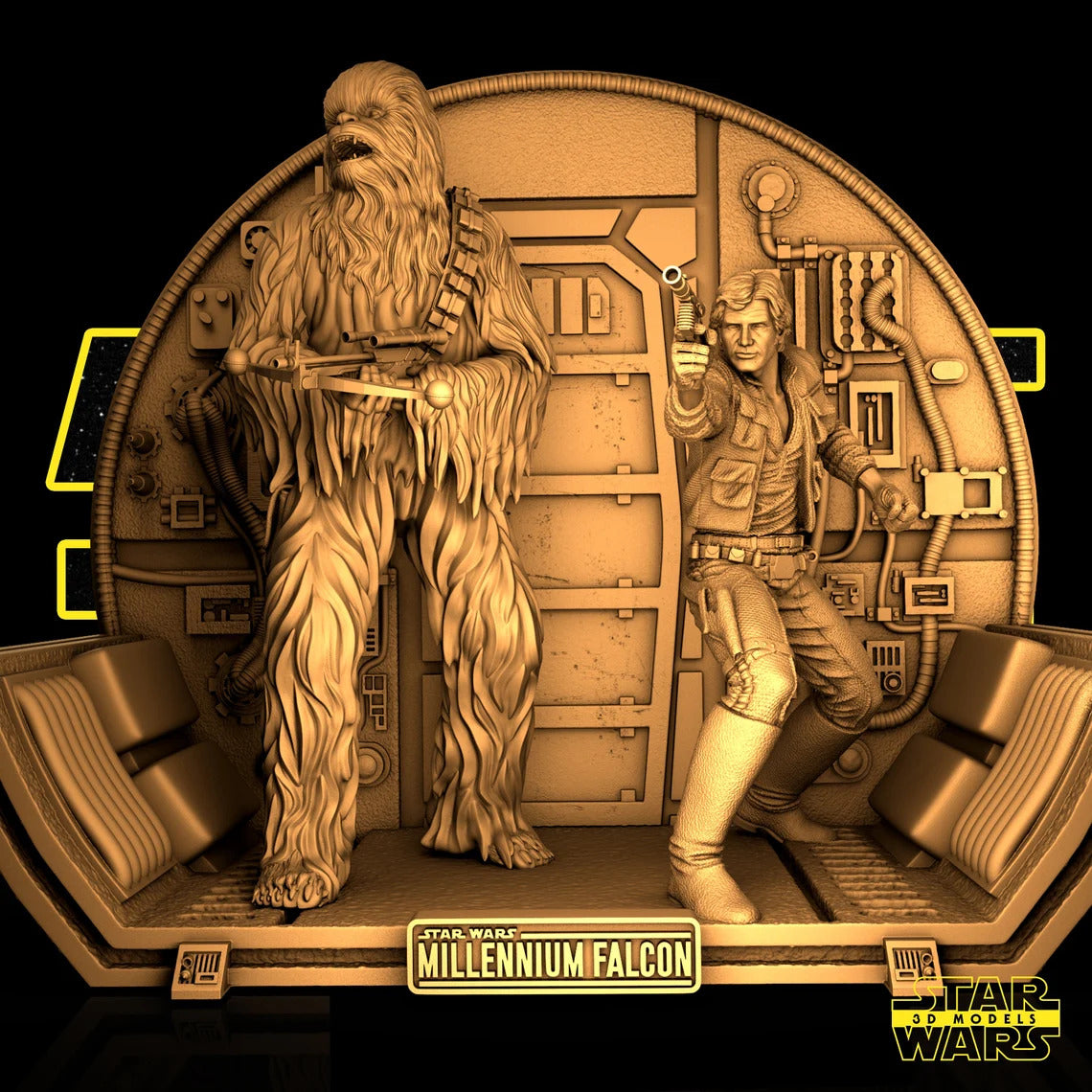 Han Solo Chewbacca Diorama Figure by Star Wars – High Quality 3D Collectible Statue 3DHeroFigure