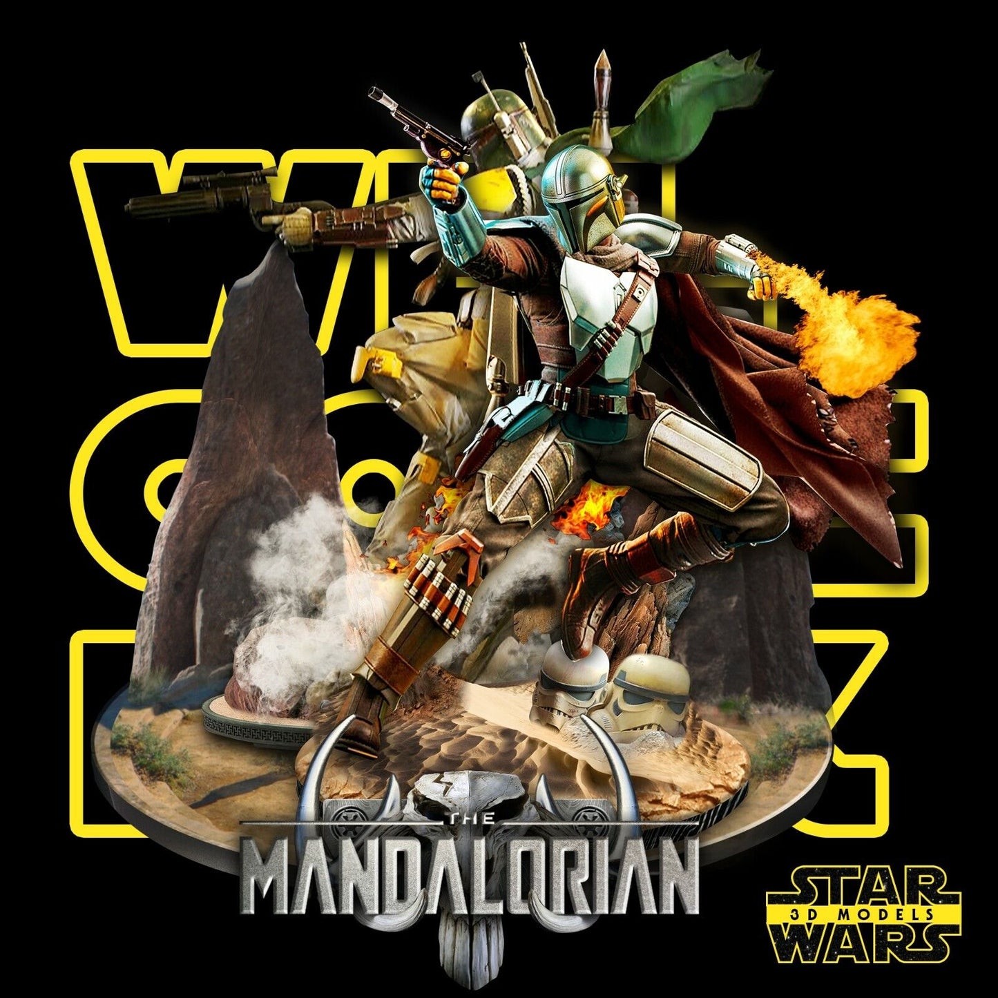 Boba Fett Mandalorian Diorama Figure by Star Wars – High Quality 3D Collectible Statue 3DHeroFigure